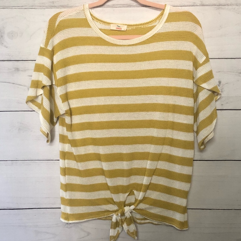 Hummingbird Mustard Yellow and White Stripped Top